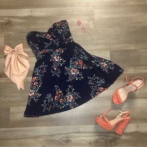Floral Kimchi Navy Strapless Dress